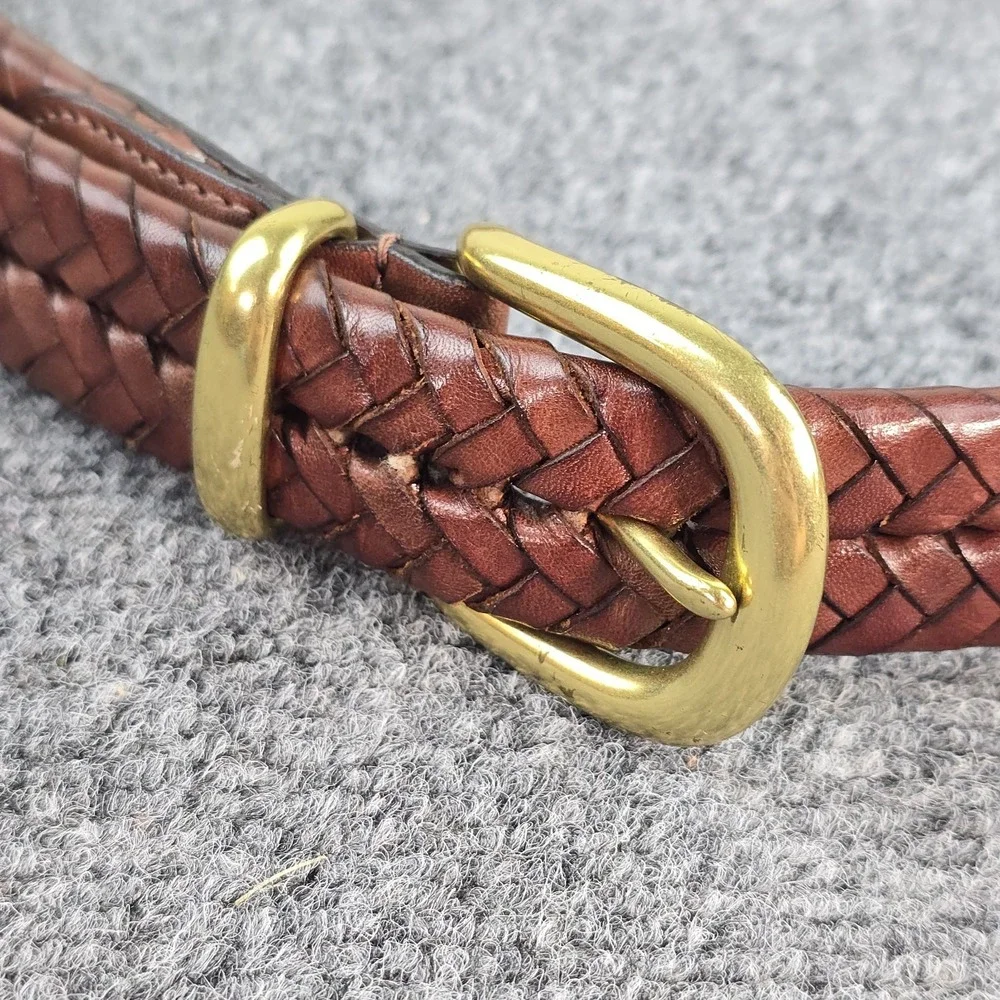 Coach 5922 Tan Brown Braided Leather Belt Brass Buckle 40